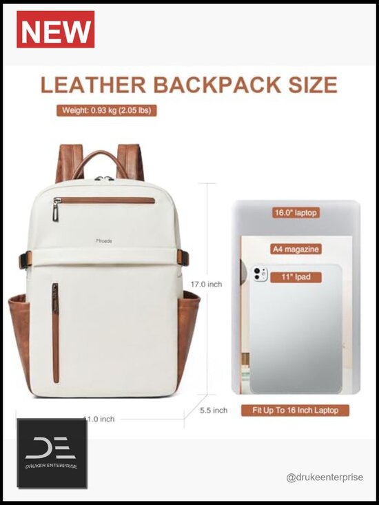 Leather Laptop Backpack 15.6 Inch Travel Backpack Large Capacity Daypack